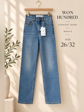 Won Hundred Straight Wash 6 High Rise Straight Leg Jeans Size 26/32 NWT